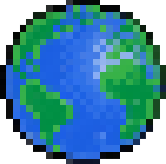 pixelated globe displaying North/South America, Western Europe, and Africa